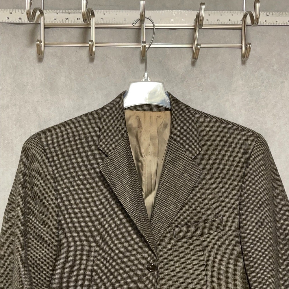 Ralph Lauren Blazer Men 40R Beige Black Houndstooth Lambswool Winter Flannel 3B